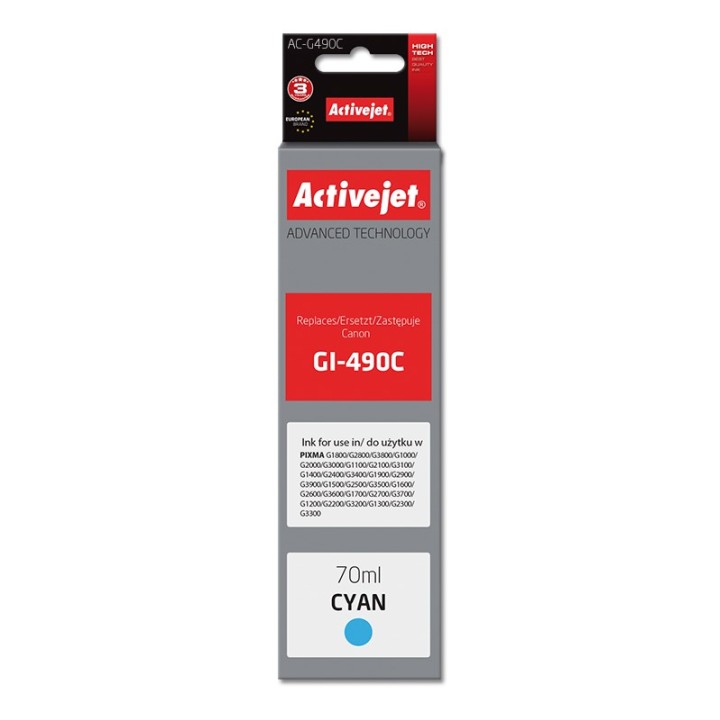 Activejet AC-G490C Cartuccia d'inchiostro (sostituzione per Canon GI-490C, Supreme, 70 ml, 7000 pagine ciano)