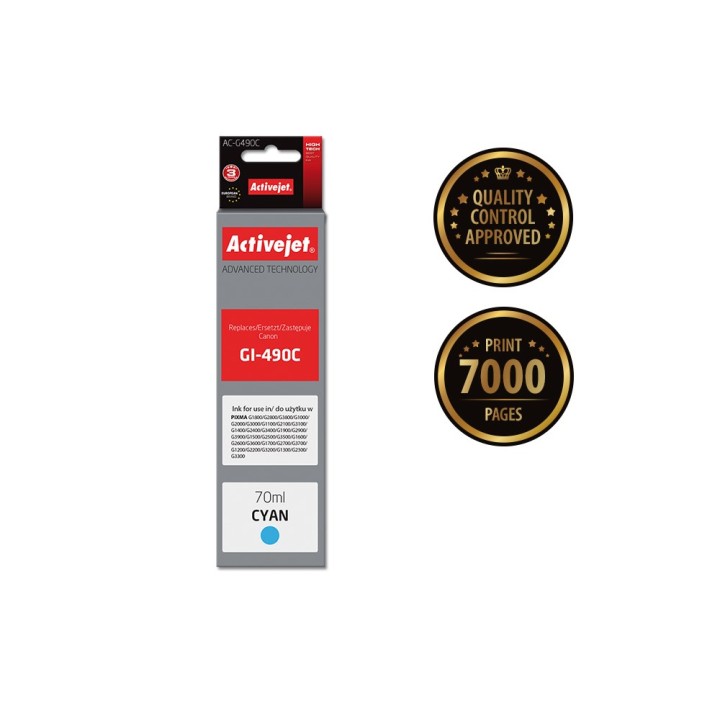 Activejet AC-G490C Cartuccia d'inchiostro (sostituzione per Canon GI-490C, Supreme, 70 ml, 7000 pagine ciano)
