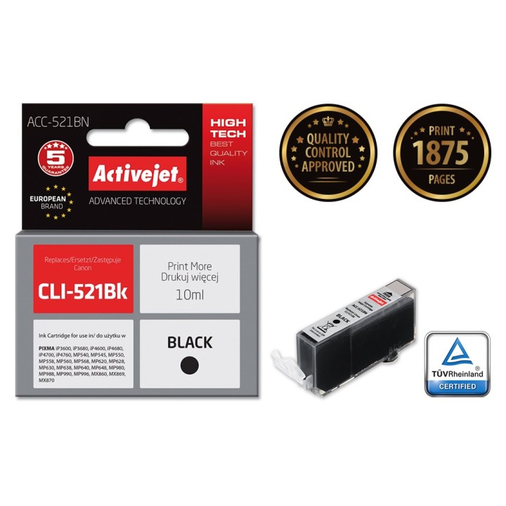Activejet ACC-521BN cartuccia d'inchiostro (ricambio per Canon CLI-521Bk, Supreme, 10 ml, nero)
