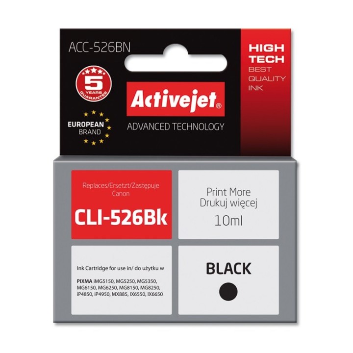 Activejet ACC-526BN Inchiostro (sostituzione per Canon CLI-526Bk, Supreme, 10 ml, nero)