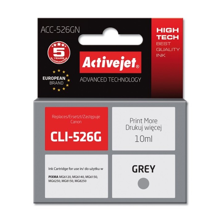 Activejet ACC-526GN Inchiostro (compatibile con Canon CLI-526G, Supreme, 10 ml, grigio)