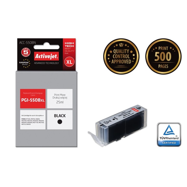 Activejet ACC-550BN Cartuccia d'inchiostro (ricambio per Canon PGI-550BK, Supreme, 25 ml, nero)