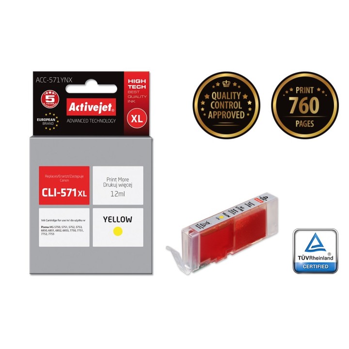Activejet ACC-571YNX Inchiostro (sostituzione Canon CLI-571XLY, Supreme, 12 ml, giallo)