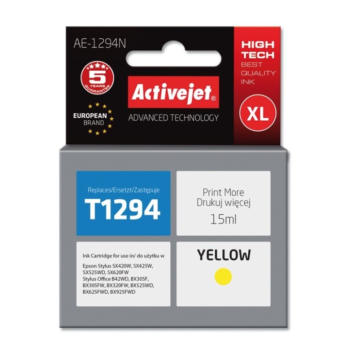 Activejet AE-1294N Inchiostro (sostituzione per Epson T1294, Supreme, 15 ml, giallo)