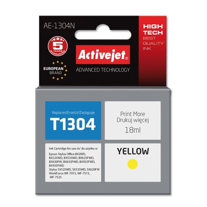 Activejet AE-1304N Inchiostro (sostituzione per Epson T1304, Supreme, 18 ml, giallo)