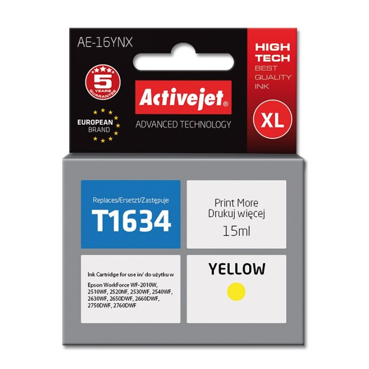 Activejet AE-16YNX Cartuccia d'inchiostro (sostituzione per Epson 16XL T1634, Supreme, 15 ml, giallo)