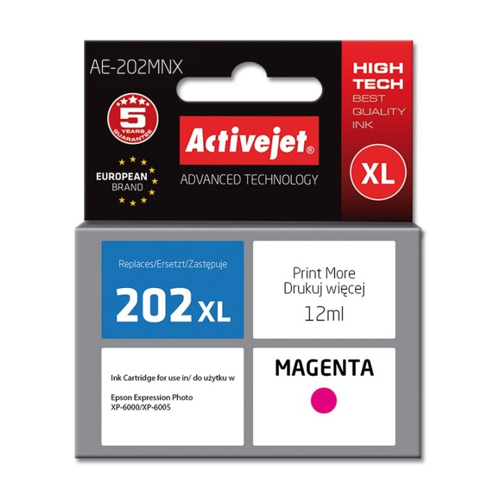 Activejet AE-202MNX inchiostro (sostituzione per Epson 202XL H34010, Supreme, 12 ml, magenta)