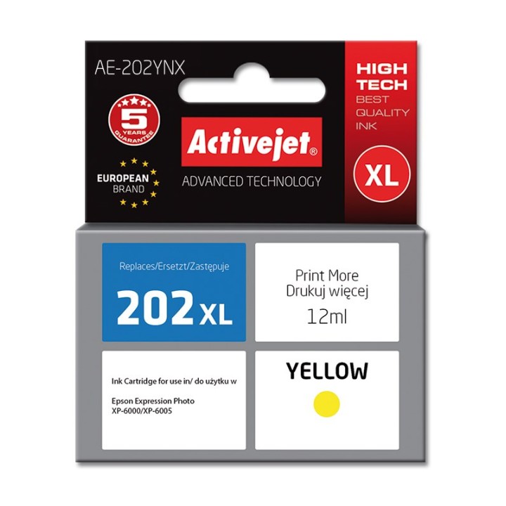 Activejet AE-202YNX inchiostro (sostituzione per Epson 202XL H44010, Supreme, 12 ml, giallo)