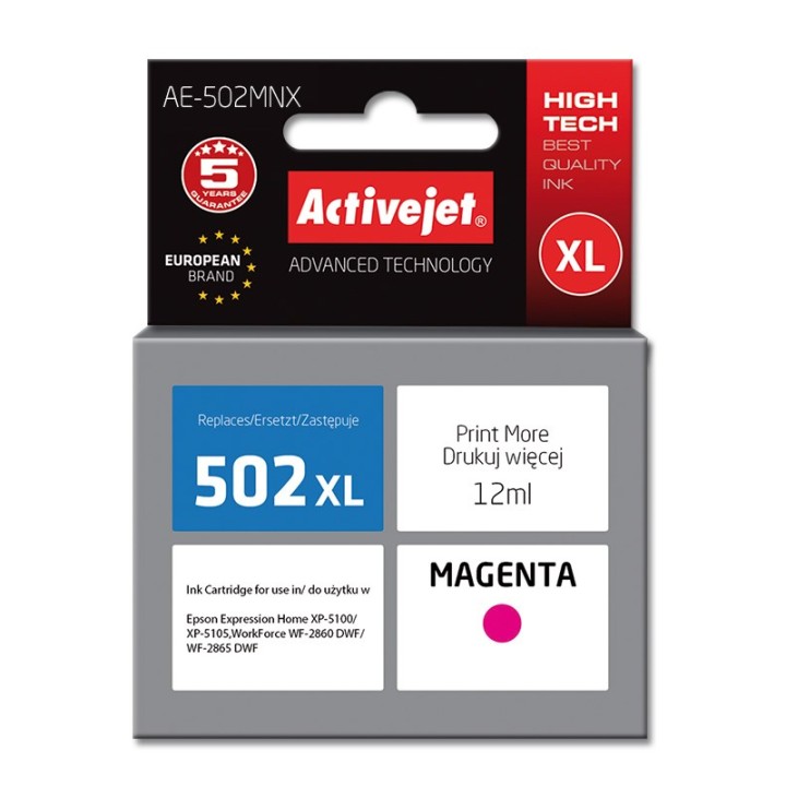 Activejet AE-502MNX inchiostro (sostituzione per Epson 502XL W34010, Supreme, 12 ml, magenta)