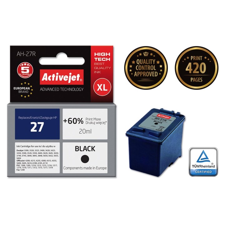 Activejet AH-27R inchiostro (ricambio per HP 27 C8727A, Premium, 20 ml, nero)