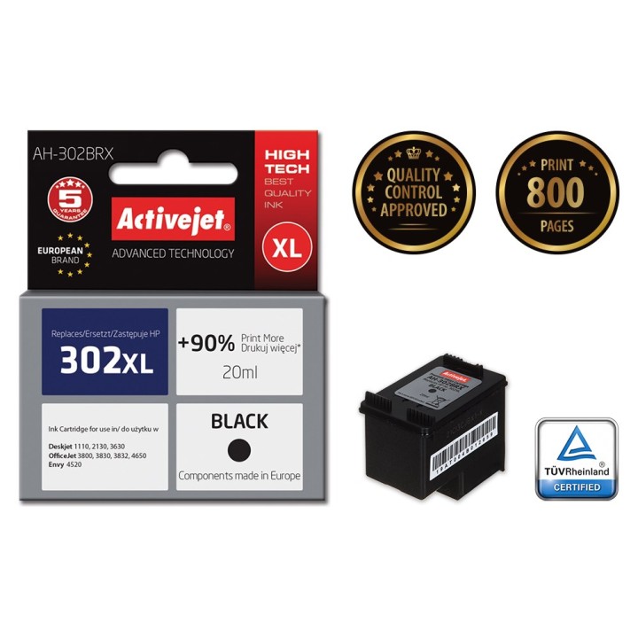 Activejet AH-302BRX inchiostro per stampante HP, sostituzione HP 302XL F6U68AE, Premium, 20 ml, nero