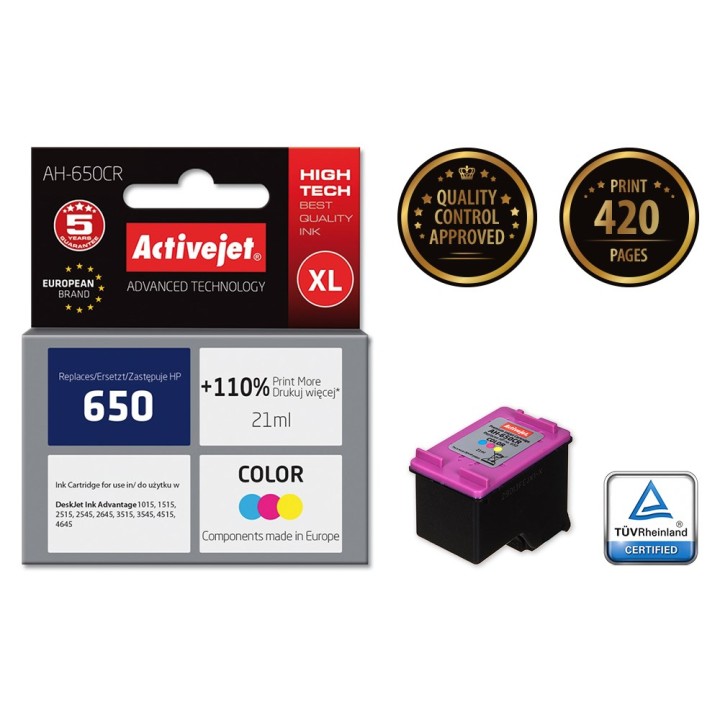 Activejet AH-650CR inchiostro per stampante HP, sostituzione HP 650 CZ102AE, Premium, 21 ml, colore