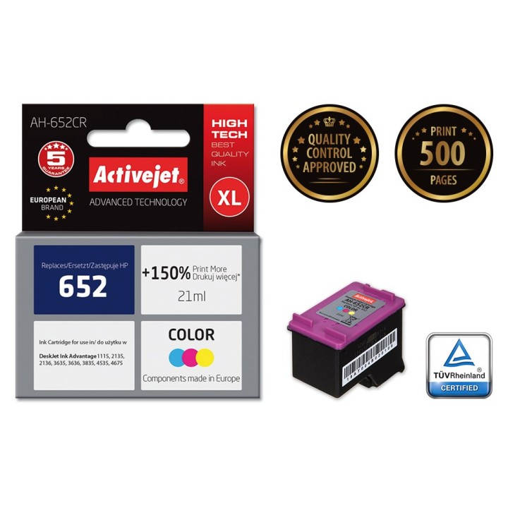 Activejet AH-652CR Inchiostro per stampante HP, sostituzione HP 652 F6V24AE, Premium, 21 ml, colore