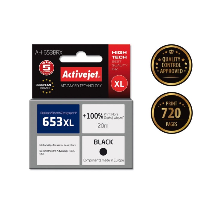 Activejet AH-653BRX Inchiostro (sostituzione per HP 653XL 3YM75AE, Premium, 720 pagine, nero)