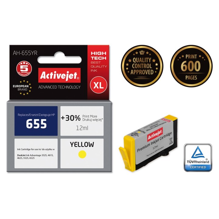 Activejet AH-655YR Inchiostro (sostituzione HP 655 CZ112AE, Premium, 12 ml, giallo)