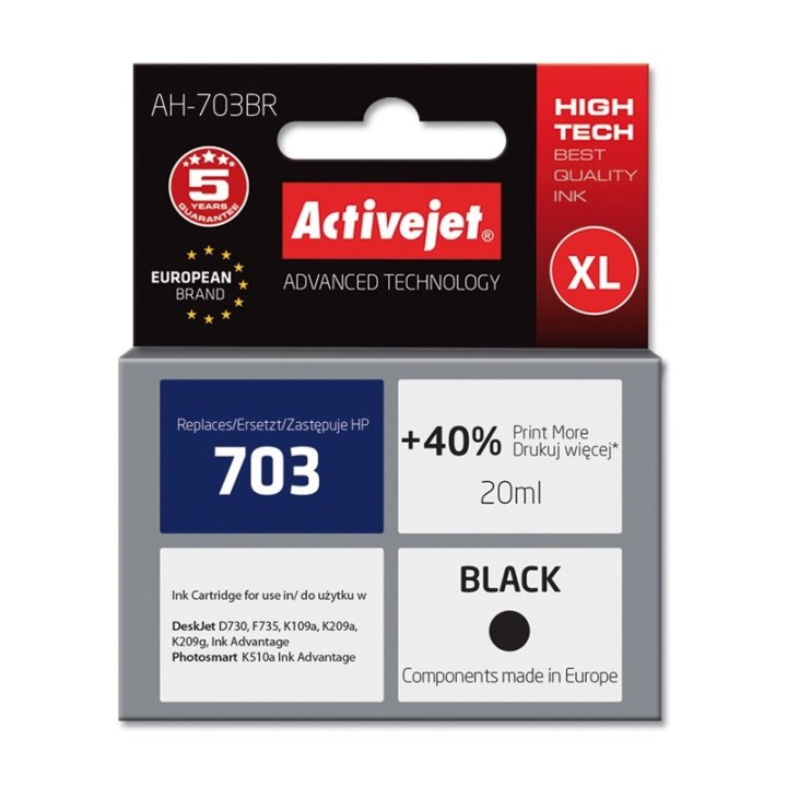 Activejet AH-703BR Inchiostro (sostituzione per HP 703 CD887AE, Premium, 20 ml, nero)