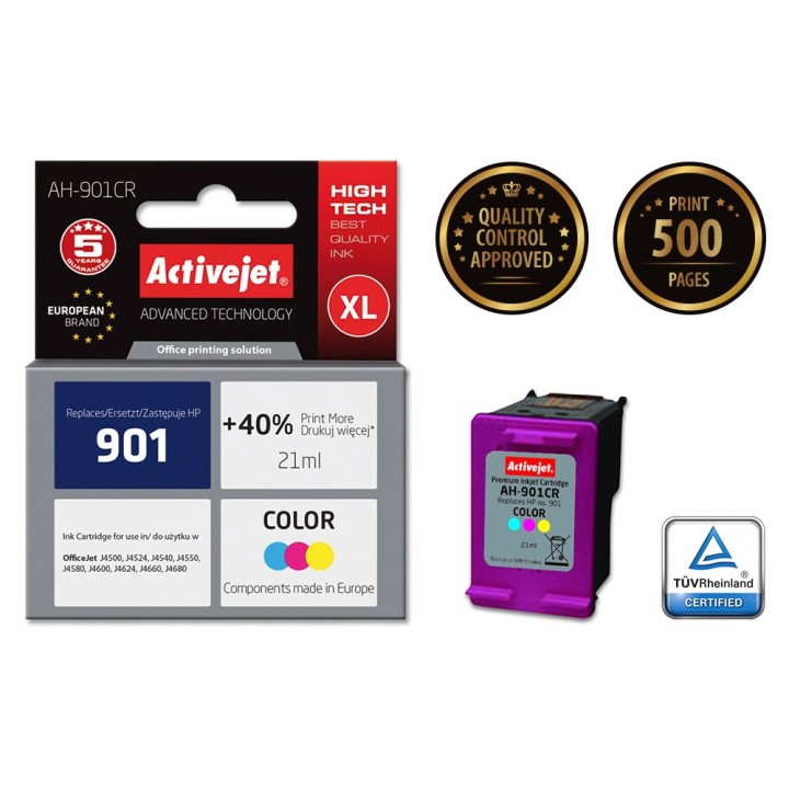 Activejet AH-901CR Inchiostro (sostituzione per HP 901 CC656AE, Premium, 21 ml, a colori)