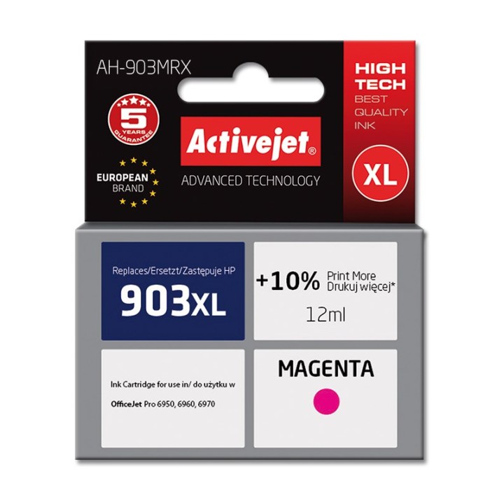 Activejet AH-903MRX Inchiostro (sostituzione per HP 903XL T6M07AE, Premium, 12 ml, magenta)