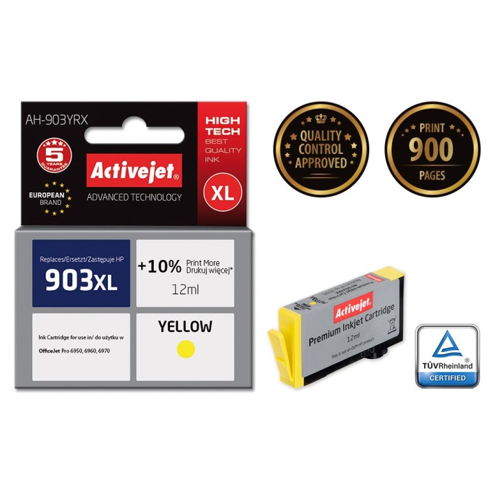 Activejet AH-903YRX Inchiostro (sostituzione per HP 903XL T6M11AE, Premium, 12 ml, giallo)