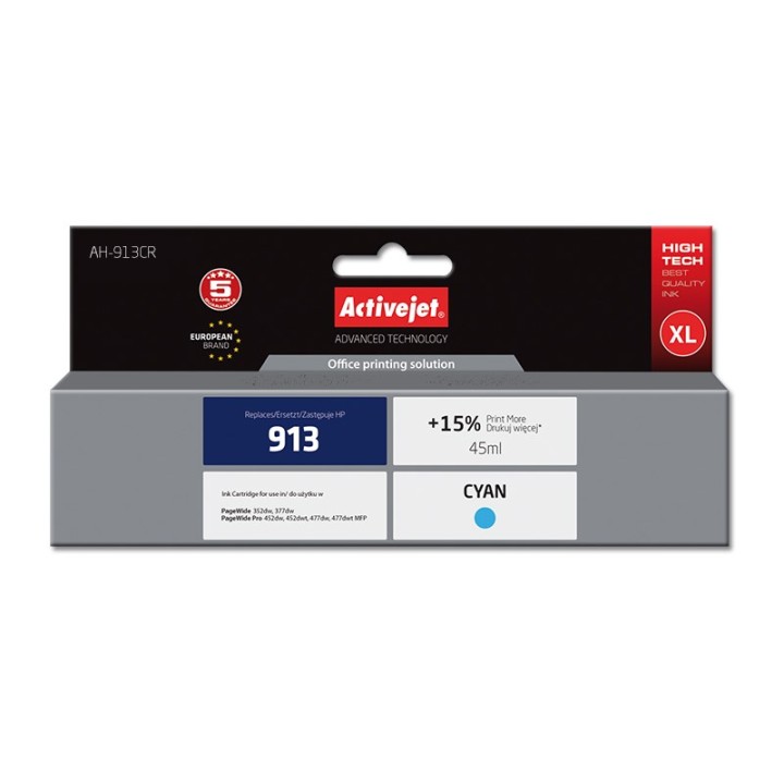 Activejet AH-913CR inchiostro (ricambio per HP 913 F6T77AE, Premium, 45 ml, ciano)
