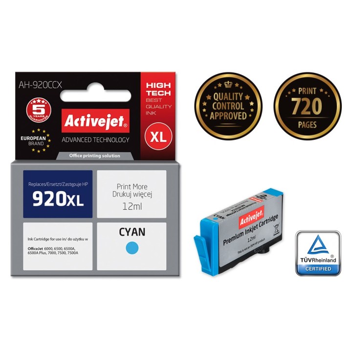 Activejet AH-920CCX Inchiostro (sostituzione per HP 920XL CD972AE, Premium, 12 ml, ciano)