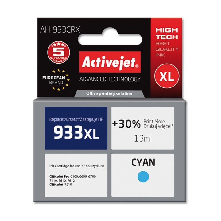Activejet AH-933CRX Inchiostro (sostituzione per HP 933XL CN054AE, Premium, 13 ml, ciano)