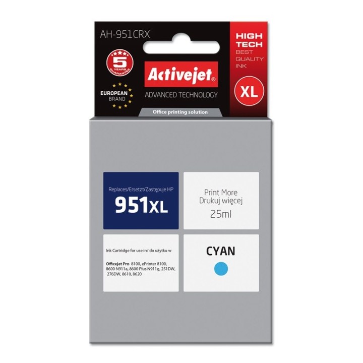 Activejet AH-951CRX Inchiostro (compatibile con HP 951XL CN046AE, Premium, 25 ml, ciano)