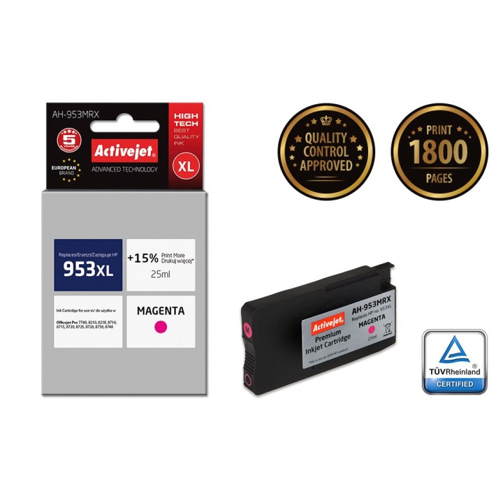 Activejet AH-953MRX inchiostro per stampante HP, sostituzione HP 953XL F6U17AE, Premium, 25 ml, magenta