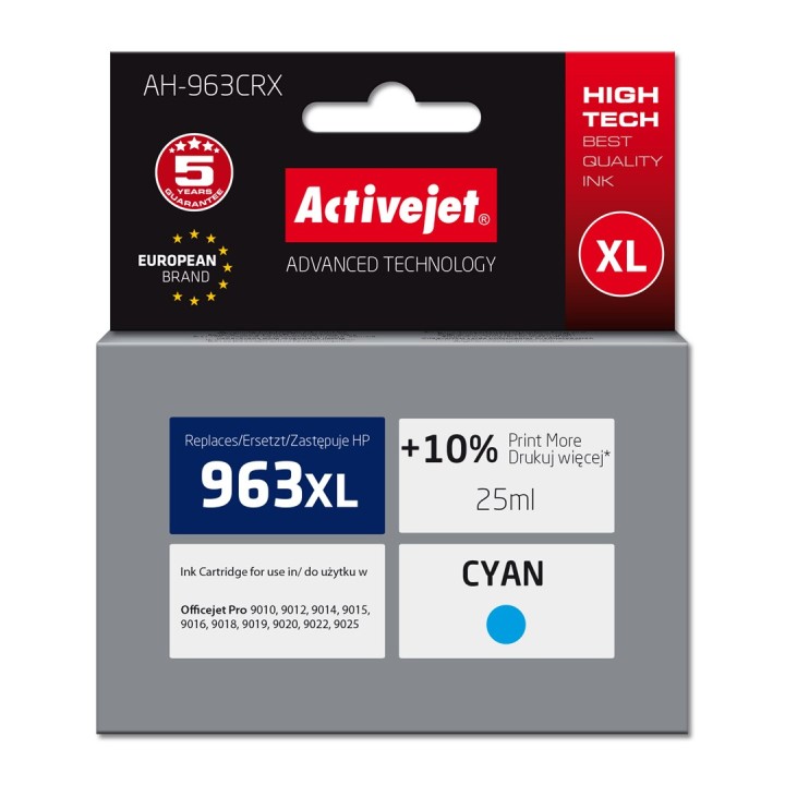 Activejet AH-963CRX Inchiostro (ricambio per HP 963XL 3JA27AE, Premium, 1760 pagine, 25 ml ciano)