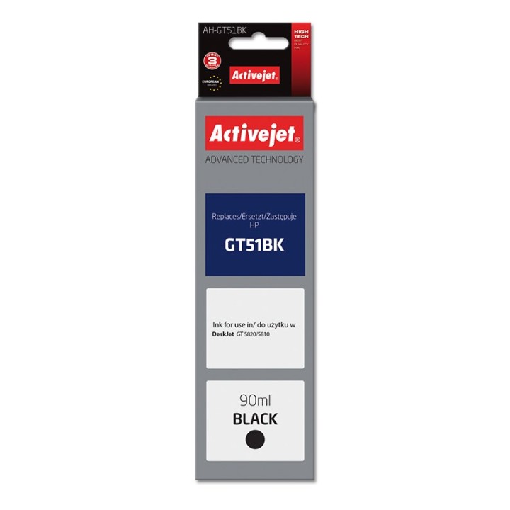 Activejet AH-GT51BK Bottiglia d'inchiostro (Sostituisce HP GT51BK M0H57AE, Supreme, 90 ml, 6000 pagine nero)
