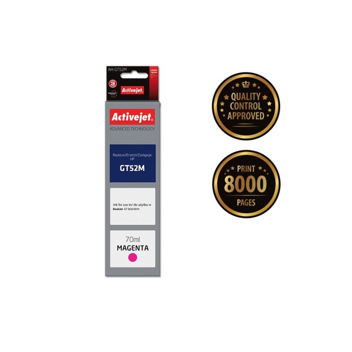 Activejet AH-GT52M Bottiglia d'inchiostro (Sostituisce HP GT52M M0H55AE, Supreme, 70 ml, 8000 pagine magenta)