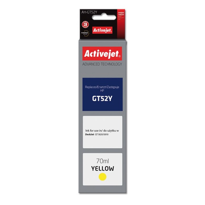 Activejet AH-GT52Y Bottiglia d'inchiostro (Sostituisce HP GT52Y M0H56AE, Supreme, 70 ml, 8000 pagine giallo)