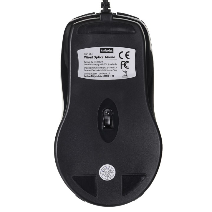 Activejet AMY-083 mouse cablato USB (ottico, 1000 DPI, nero)