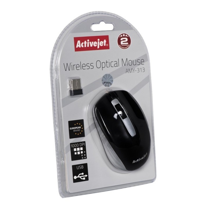 Activejet AMY-313 mouse wireless USB (ottico, 1200 DPI, nero e grigio)