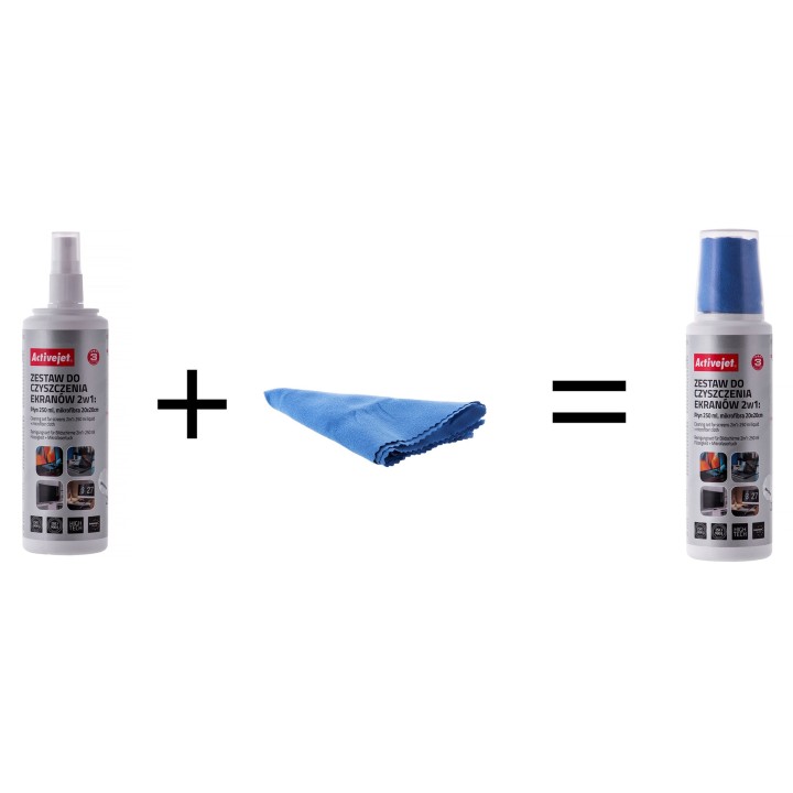 Activejet AOC-269 kit detergente schermo liquido 2in1 250 ml 20x20 cm detergente schermo detergente plastica e panno in microfib