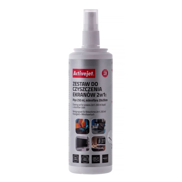 Activejet AOC-269 kit detergente schermo liquido 2in1 250 ml 20x20 cm detergente schermo detergente plastica e panno in microfib