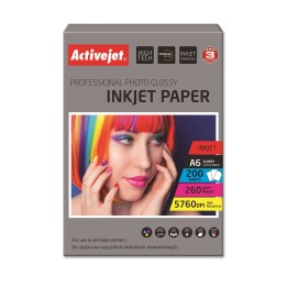 Activejet AP6-260GR200 carta fotografica lucida, ideale per stampare foto colorati ricordi 10x15, (A6, 200 fogli)