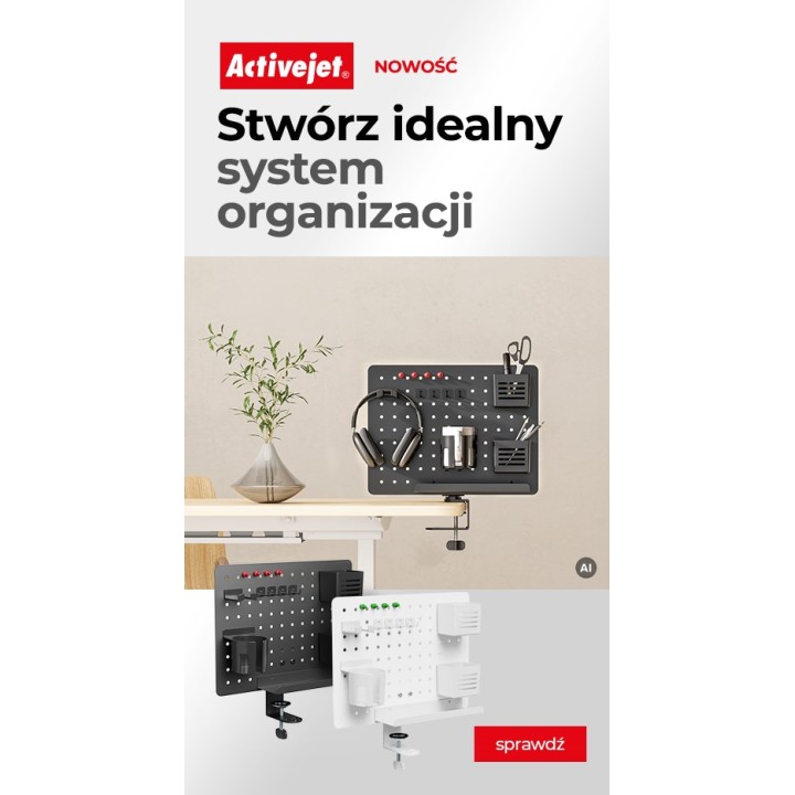 Activejet APB-002W Organizer da scrivania – pannello forato rotante grigio e bianco