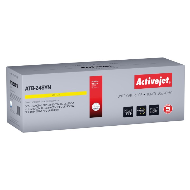 Activejet ATB-248YN Toner per stampanti Brother, sostitutivo Brother TN248Y, Supreme, 1000 pagine, giallo)