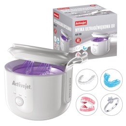 Activejet AUC-198 pulitore a ultrasuoni cordless UV per protesi dentarie fermi fissi e gioielli bianco