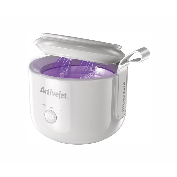 Activejet AUC-198 pulitore a ultrasuoni cordless UV per protesi dentarie fermi fissi e gioielli bianco