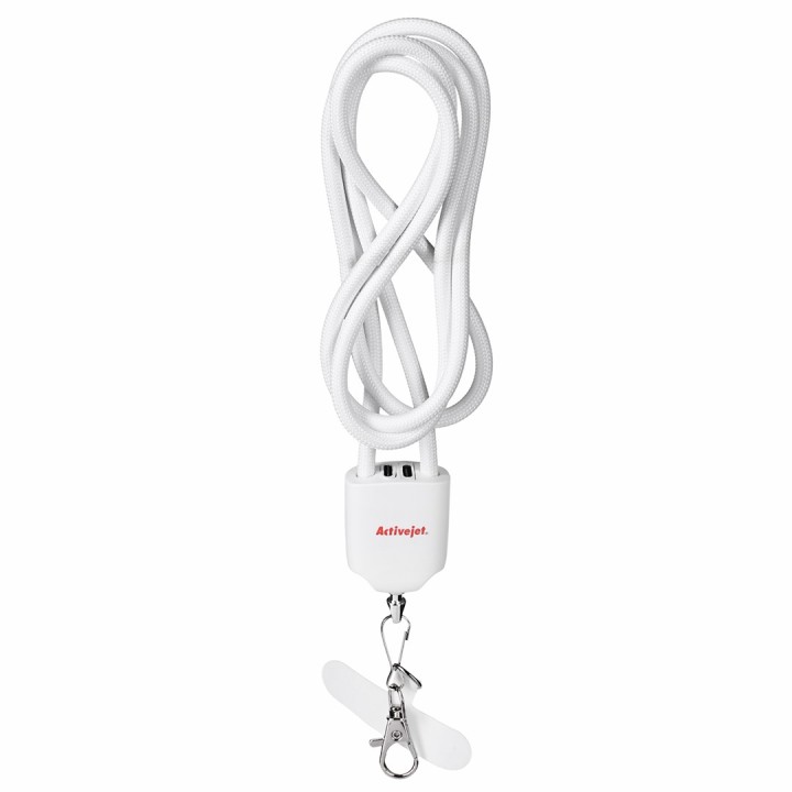 Activejet cordino con cavo di ricarica 3-in-1 bianco. Terminali con vari connettori: USB-C Lightning adattatore USB-A