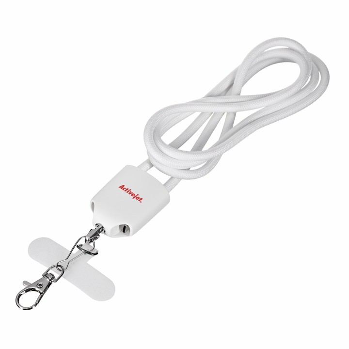 Activejet cordino con cavo di ricarica 3-in-1 bianco. Terminali con vari connettori: USB-C Lightning adattatore USB-A