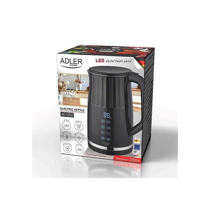 Adler AD 1350 1.7L Bollitore elettrico con controllo della temperatura LED nero