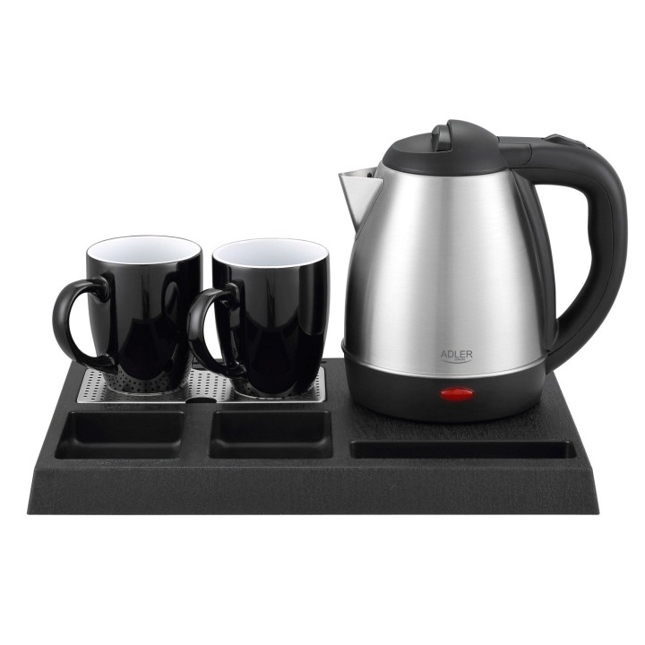 Adler AD 1354 Hotel bollitore acciaio inox 1.2 L + vassaio con tazze acciaio nero