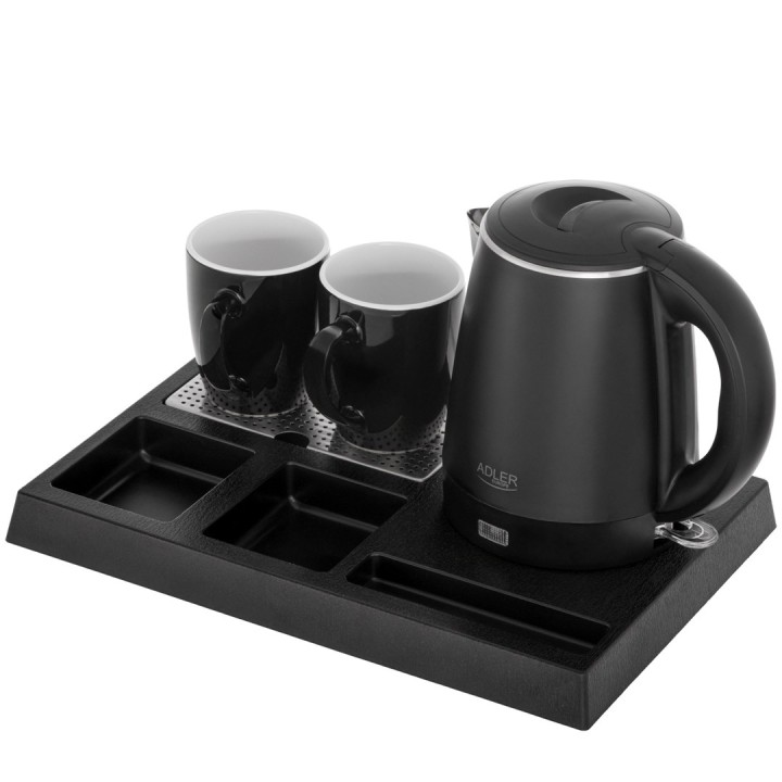Adler AD 1387 Hotel Bollitore in acciaio inossidabile 1 L + vassoio con tazze nero