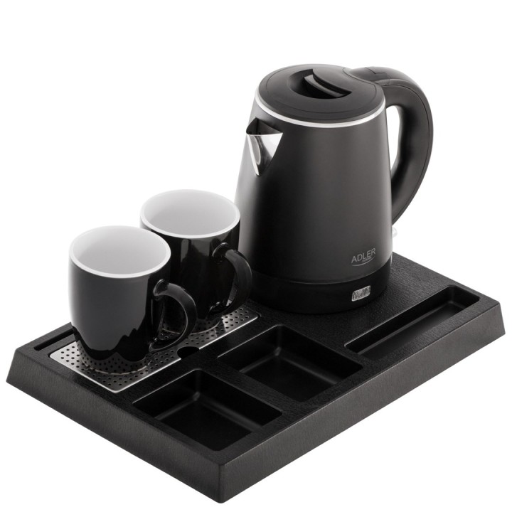 Adler AD 1387 Hotel Bollitore in acciaio inossidabile 1 L + vassoio con tazze nero