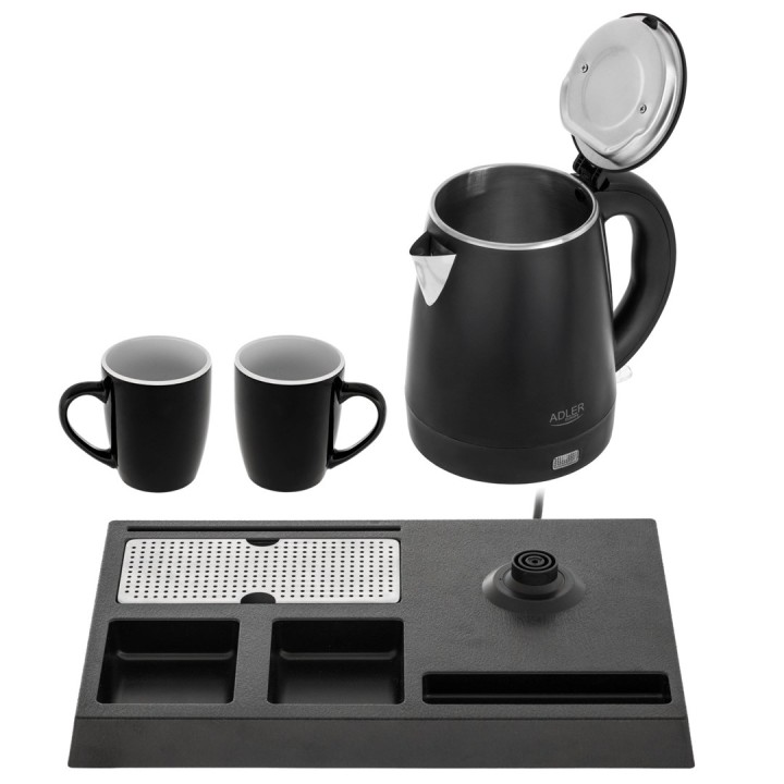Adler AD 1387 Hotel Bollitore in acciaio inossidabile 1 L + vassoio con tazze nero