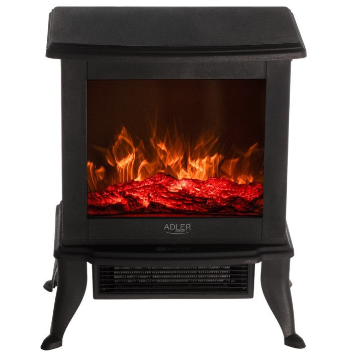 Camino elettrico ADLER AD 7754 2 2 livelli di calore: 1000W / 1800W | 3D effetto fiamma | Termostato nero