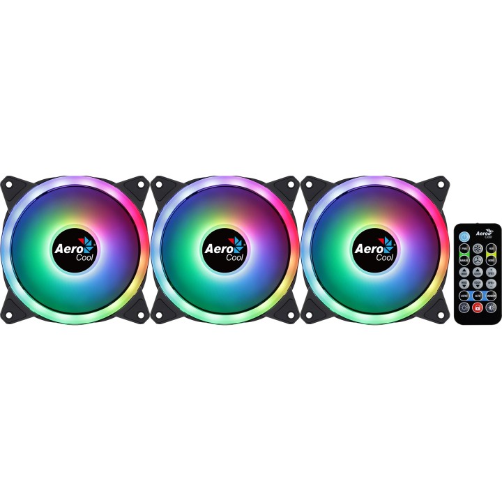 Aerocool DUO12PRO Kit 3xFan 12cm ARGB LED Dual Ring Antivibrazioni 6 Pin nero